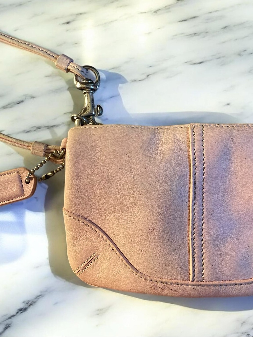 Y2k vintage Coach Pink Leather Wristlet Pouch with Strap